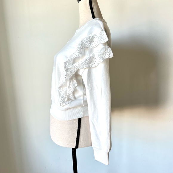 VVETTE White Ruffled Eyelet Crew Neck Sweatshirt—SZ. Small - Picture 4 of 14